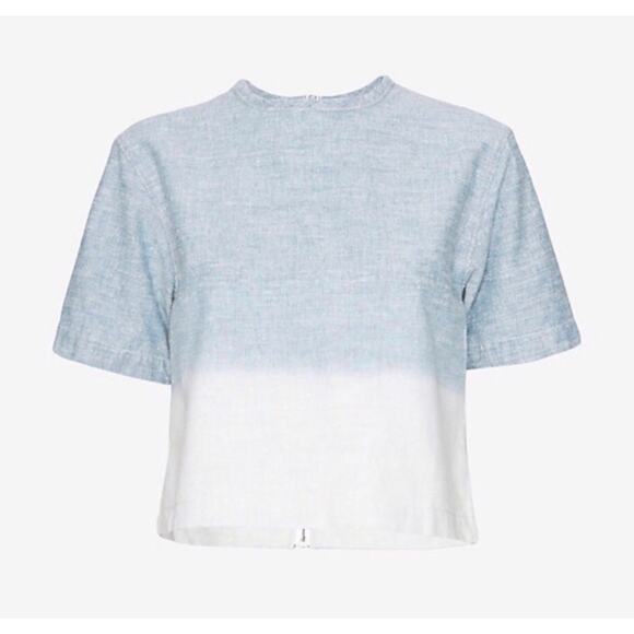 Rag & Bone Grimsby Ombré Short Sleeve Chambray Blue Top Exposed Back Zipper - Picture 6 of 11